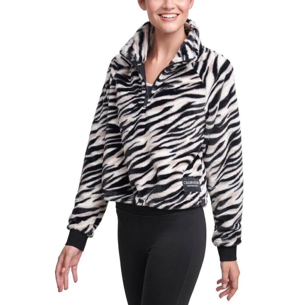 Calvin Klein Performance Zebra Print Faux Fur Swe… - image 1